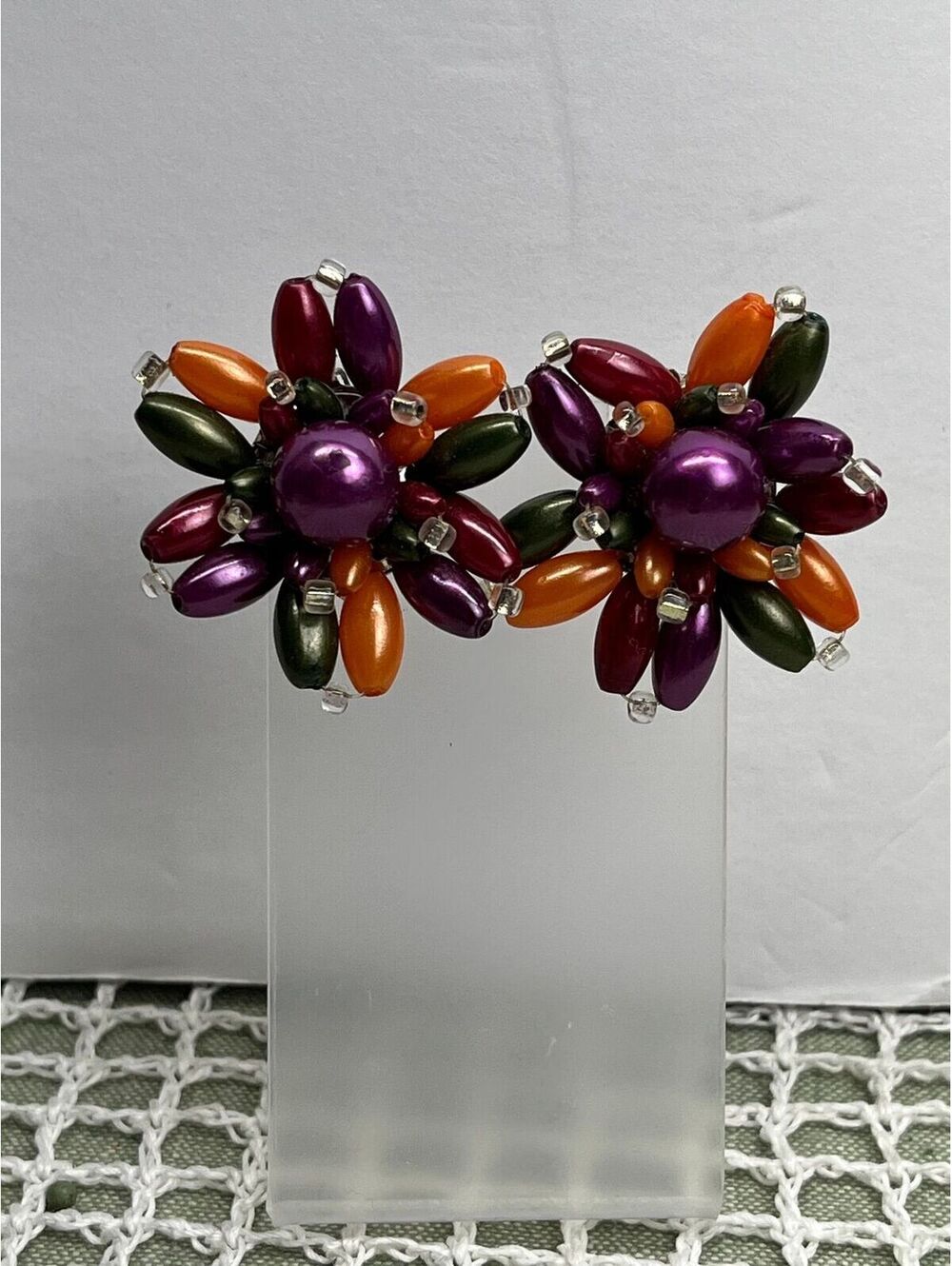 #67 Vintage Colorful Starburst Cluster Clip On Earrings
